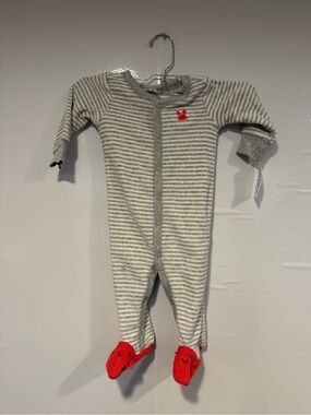 Carter's Gray & White Towel Striped Footed One-Piece with Red Crab Accents NWT